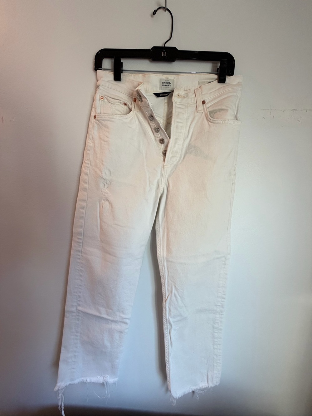 Citizens Of Humanity White High-Rise Button-Fly Cropped Jeans